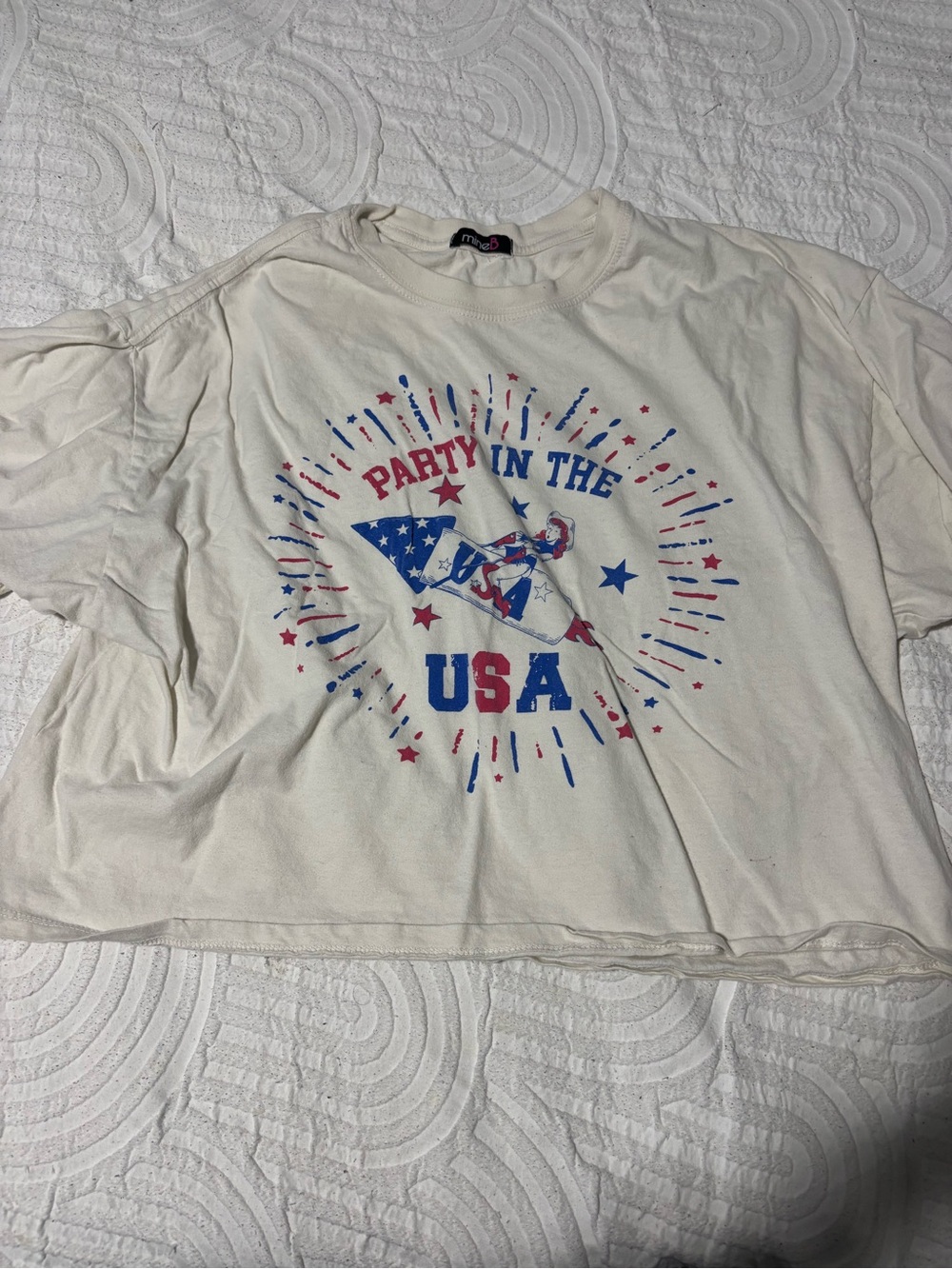 mine Cream Crop Top with Red & Blue USA Graphic